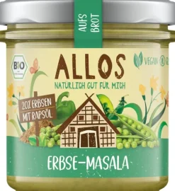 ALLOS Vegane Brotaufstriche|Pikante Brotaufstriche^- aufs Brot Erbse & Masala bio vegan 140g