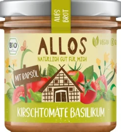ALLOS Vegane Brotaufstriche|Pikante Brotaufstriche^- aufs Brot Kirschtomate Basilikum, 140g