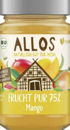 ALLOS Vegane Brotaufstriche|Fruchtaufstriche^- Frucht Pur 75% Mango, bio 250g