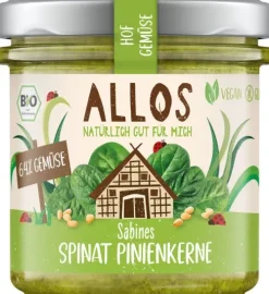 ALLOS Pikante Brotaufstriche|Glutenfreie Lebensmittel^- Hofgemüse Sabines Spinat Pinienkerne bio 135g