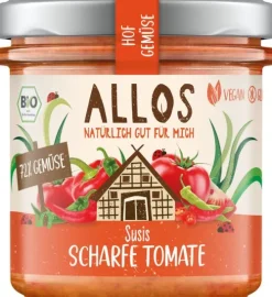 ALLOS Pikante Brotaufstriche|Glutenfreie Lebensmittel^- Hof-Gemüse Susis scharfe Tomate bio 135g