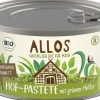 ALLOS Pikante Brotaufstriche|Glutenfreie Lebensmittel^- Hof-Pastete Grüner Pfeffer, bio, 125g