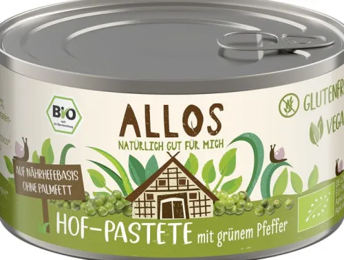 ALLOS Pikante Brotaufstriche|Glutenfreie Lebensmittel^- Hof-Pastete Grüner Pfeffer, bio, 125g