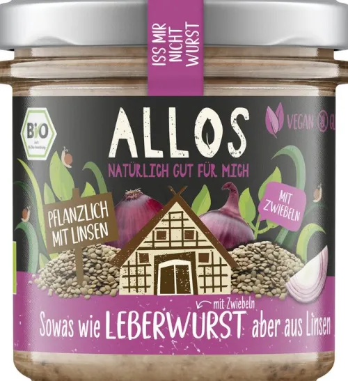 ALLOS Vegane Brotaufstriche^- Iss mir nicht Wurst Leberwurst mit Zwiebeln, 135g