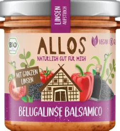ALLOS Vegane Brotaufstriche|Pikante Brotaufstriche^- Linsen-Aufstrich Belugalinse Balsamico, bio 140g