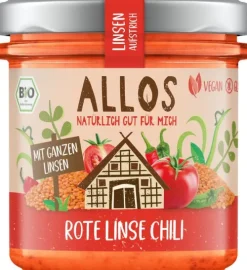 ALLOS Vegane Brotaufstriche|Pikante Brotaufstriche^- Linsen-Aufstrich Rote Linse Chili, bio 140g