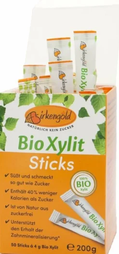 Birkengold GmbH Birkenzucker|Glutenfreie Lebensmittel^Birkengold - Bio Xylit Sticks - Karton, 200g