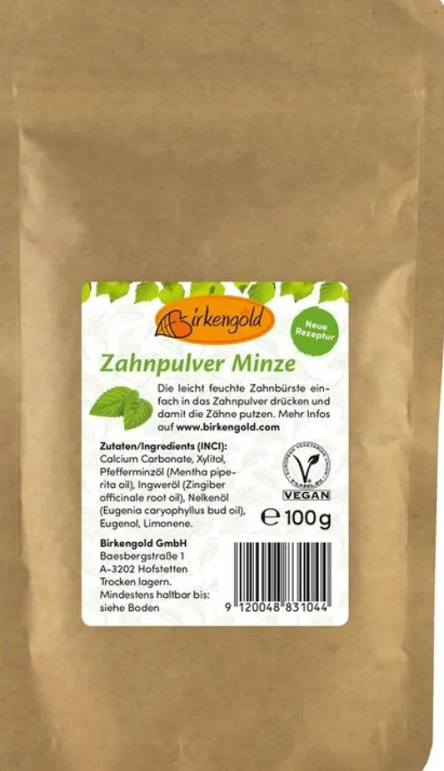 Birkengold GmbH Mund- Und Zahnpflege^Birkengold - Zahnpulver Minze Nachfüllbeutel, 100g