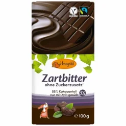 Birkengold GmbH Schokolade|Glutenfreie Lebensmittel^Birkengold - Zartbitter Schokolade ohne Zuckerzusatz, 100g