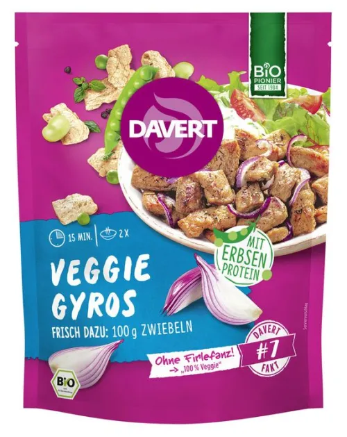 DAVERT Vegetarischer Fleischersatz|Glutenfreie Lebensmittel^- Veggie Gyros mit Erbsenprotein 68g
