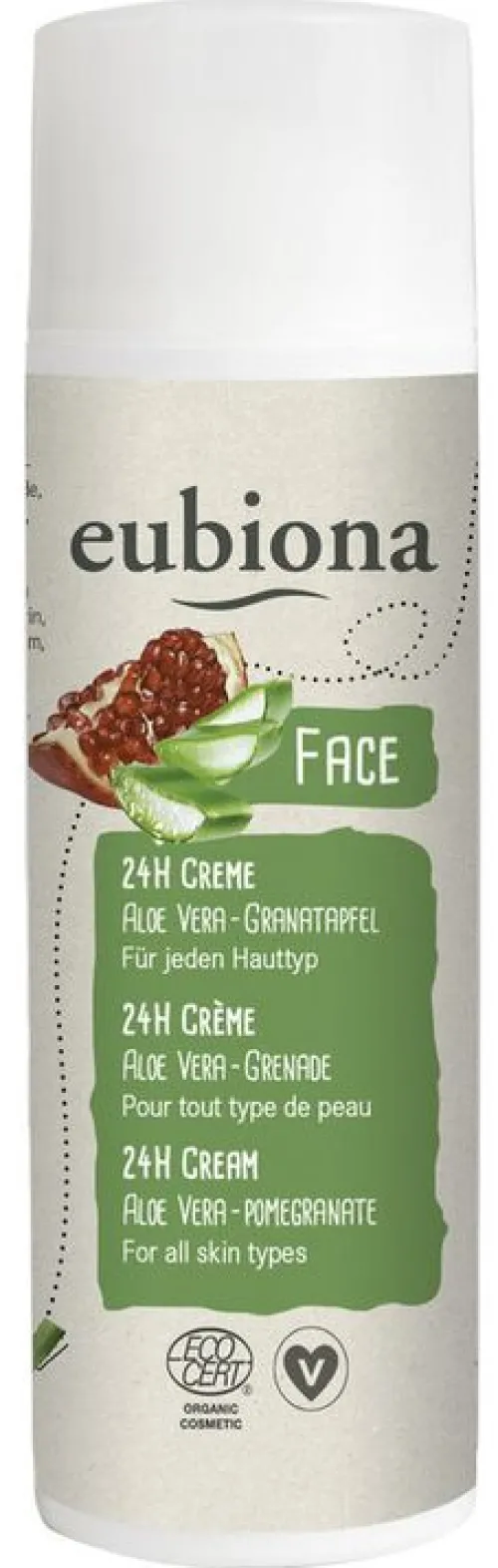 Eubiona Gesichtspflege|Naturkosmetik^- 24H Creme Aloe Vera-Granatapfel, 50ml