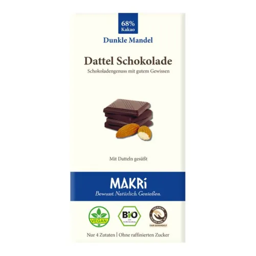 Makri Schokolade^- Bio Dattel Schokolade - Dunkle Mandel 68%, 85g