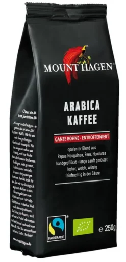 Mount Hagen Kaffee|Kaffee^- Bio Röstkaffee entkoffeiniert, ganze Bohne, 250g