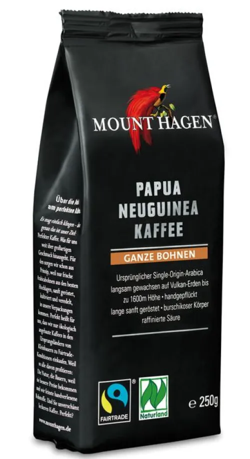 Mount Hagen Kaffee|Kaffee^- PN Bio FT Naturland Röstkaffee ganze Bohnen, 250g