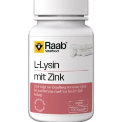 Raab Vitalfood Haare, Haut Und Nägel^- L-Lysin 100 Kapseln à 500 mg mit Zink, 50 g