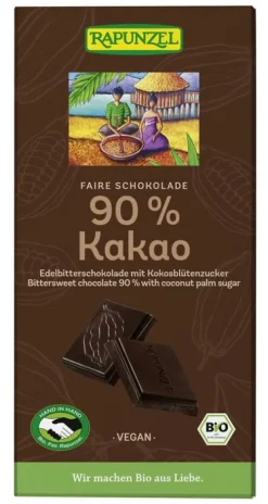 RAPUNZEL Schokolade|Glutenfreie Lebensmittel^- Bitterschokolade 90% Kakao mit Kokosblütenzucker, 80g