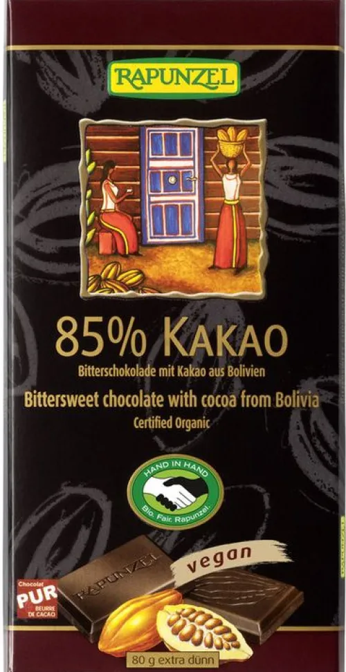 RAPUNZEL Schokolade|Glutenfreie Lebensmittel^- Bitterschokolade 85% bio 80g