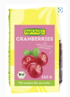 RAPUNZEL Trockenfrüchte|Glutenfreie Lebensmittel^- Cranberries, ganze Beeren, 100g