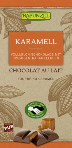 RAPUNZEL Schokolade|Glutenfreie Lebensmittel^- Vollmilch Schokolade mit Karamellfüllung bio 100g