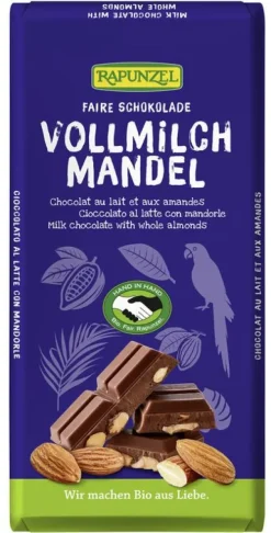 RAPUNZEL Schokolade|Glutenfreie Lebensmittel^- Vollmilch Schokolade mit ganzen Mandeln bio 200g
