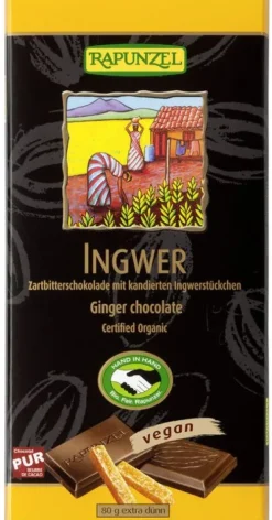 RAPUNZEL Schokolade|Glutenfreie Lebensmittel^- Zartbitter Schokolade 55% Kakao mit Ingwer HIH, 80g