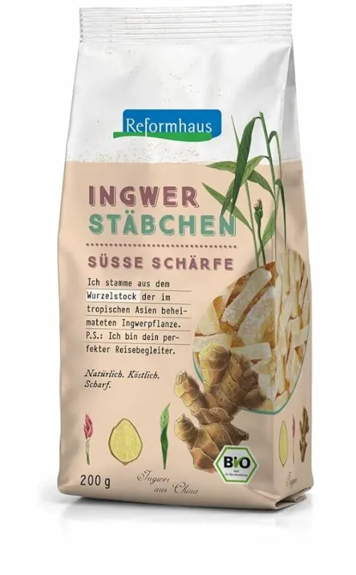 Reformhaus Eigenmarke Trockenfrüchte|Fruchtschnitten^Reformhaus - Ingwer-Stäbchen gezuckert bio 200g