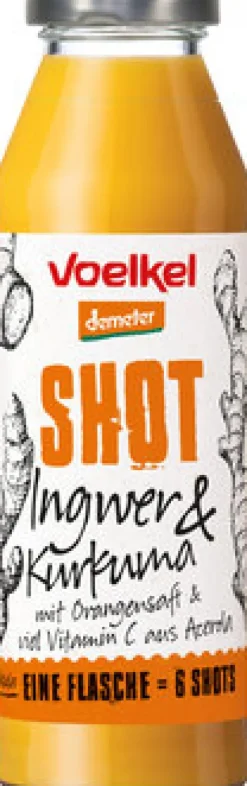 VOELKEL Fruchtsäfte|Glutenfreie Lebensmittel^- Shot Ingwer & Kurkuma, demeter, 280ml