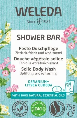 WELEDA Hautpflege|Naturkosmetik^- Feste Duschpflege Geranium + Litsea Cubeba 75g