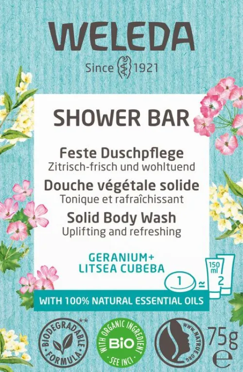 WELEDA Hautpflege|Naturkosmetik^- Feste Duschpflege Geranium + Litsea Cubeba 75g