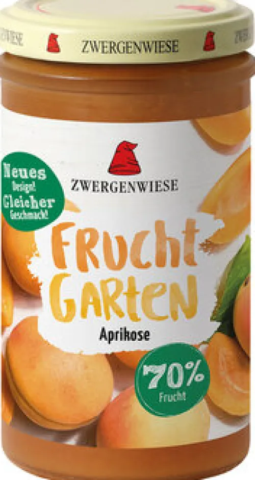 ZWERGENWIESE Fruchtaufstriche|Glutenfreie Lebensmittel^- FruchtGarten Aprikose, bio, 225g